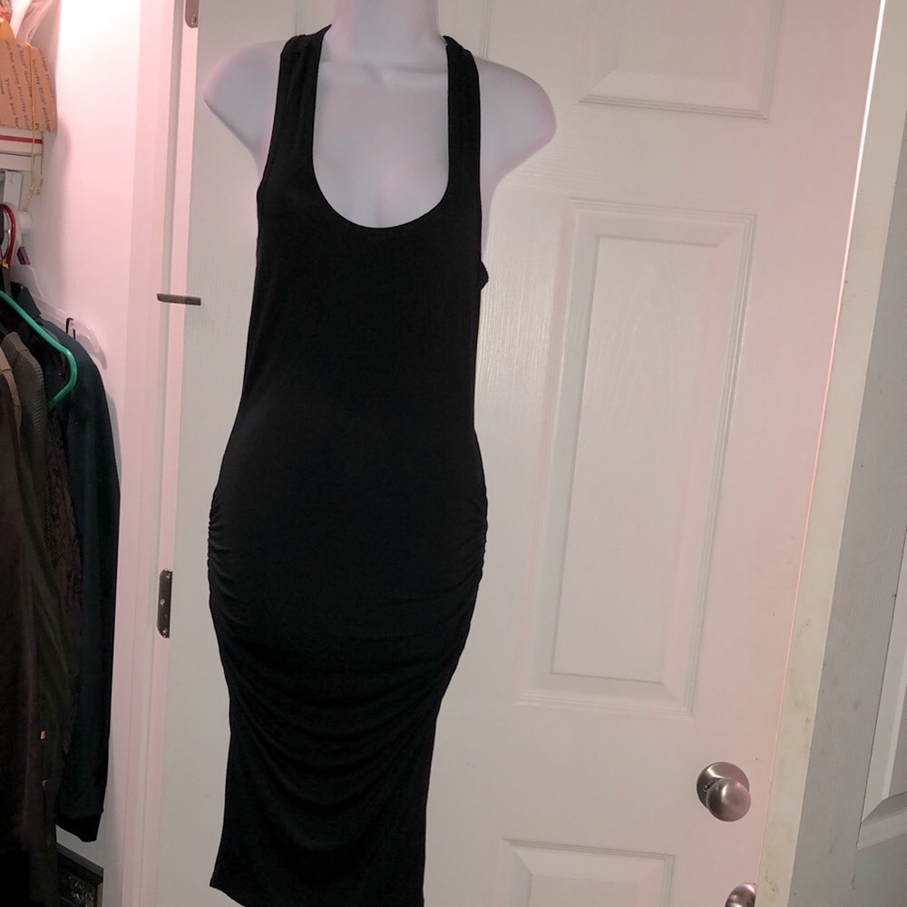 Black Ruched Bodycon Midi Dress